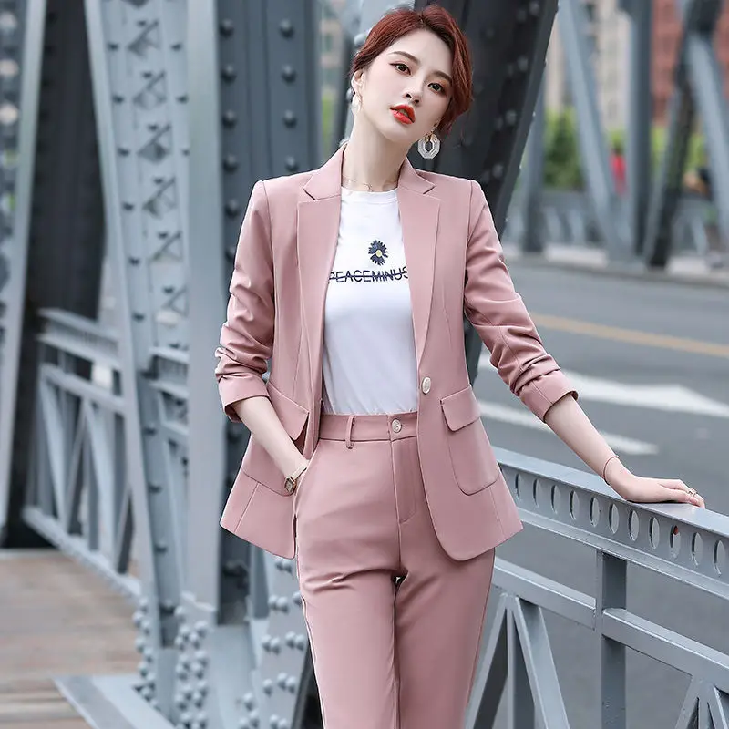 Women Elegant Trousers Suit Office Ladies Casual Business Two Pieces Blazer Set Femme Fashion Formal Vintage Outfits New W58