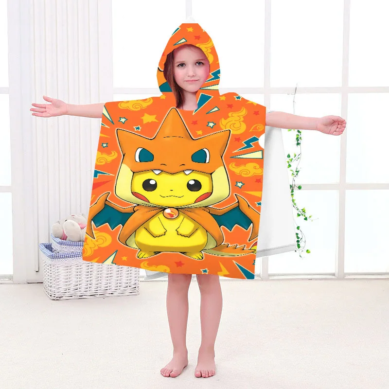 

Pokemon anime around children's bathrobe Pikachu hooded bath towel Pokemon cape bath towel hooded wear bath towel