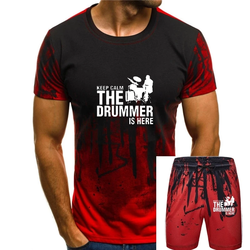 

Men's Tops Tee Keep Calm The Drummer Is Here Printing T Shirt For A Drummer And Drums Cotton Short Sleeves O Neck T-Shirt Tshirt