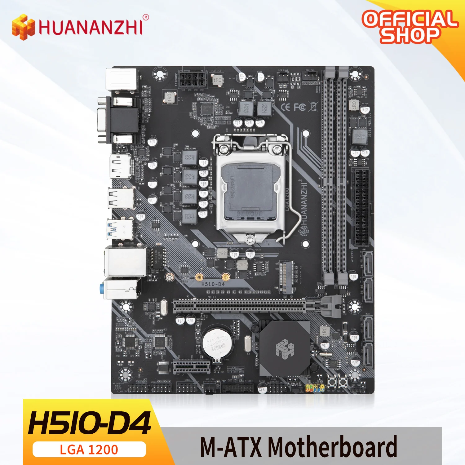 

HUANANZHI H510 D4 M-ATX Motherboard Intel LGA 1200 Support 10 11 generation DDR4 2400 2666 2933MHz 64G M.2 NVME SATA3.0 USB3.0