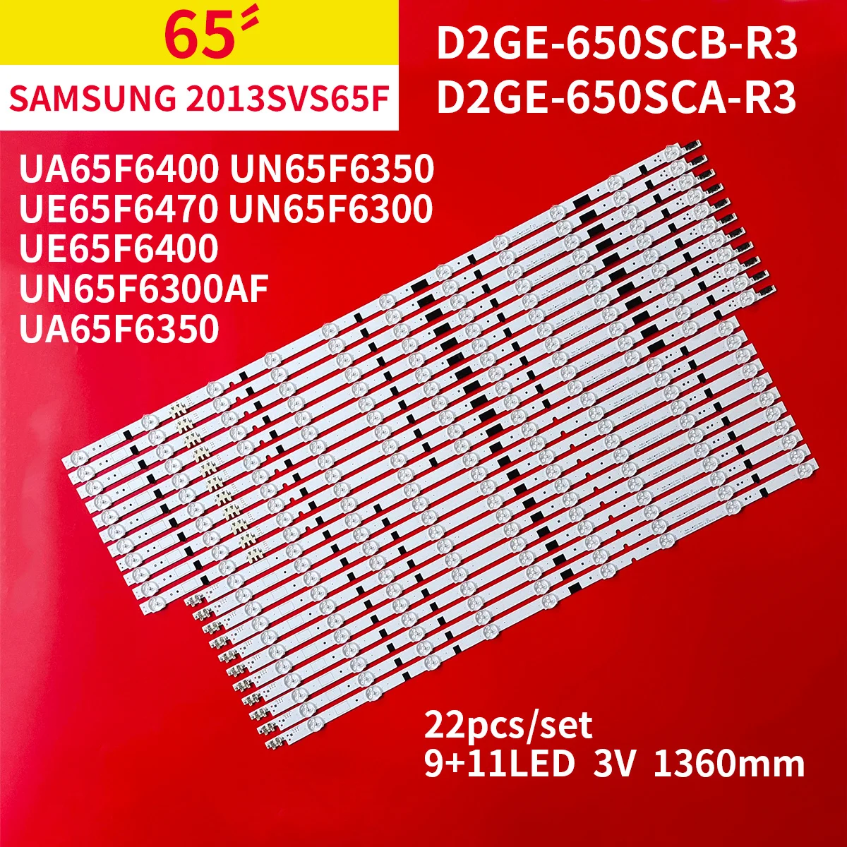 Светодиодная лента для подсветки телевизора Samsung 65 дюймов, UA65F6400 UN65F6350 UE65F6470 UN65F6300 UE65F6400 UN65F6300AF UA65F6350 R9 + L11, 22 шт./1 комплект