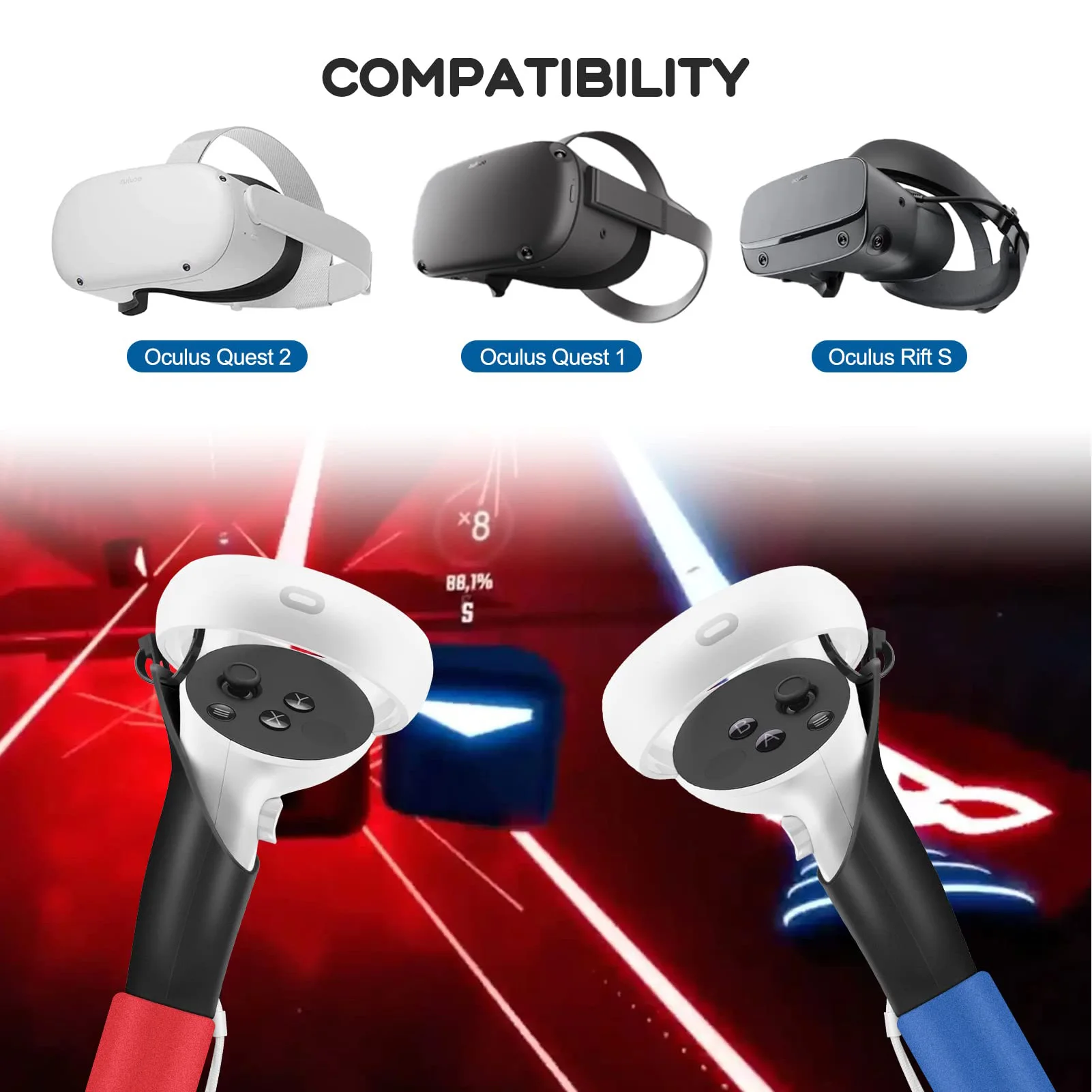 Dual Handles Extension Grips for Oculus Quest, Quest 2 or Rift S Controllers Playing Beat Saber Games, Controller Accessories