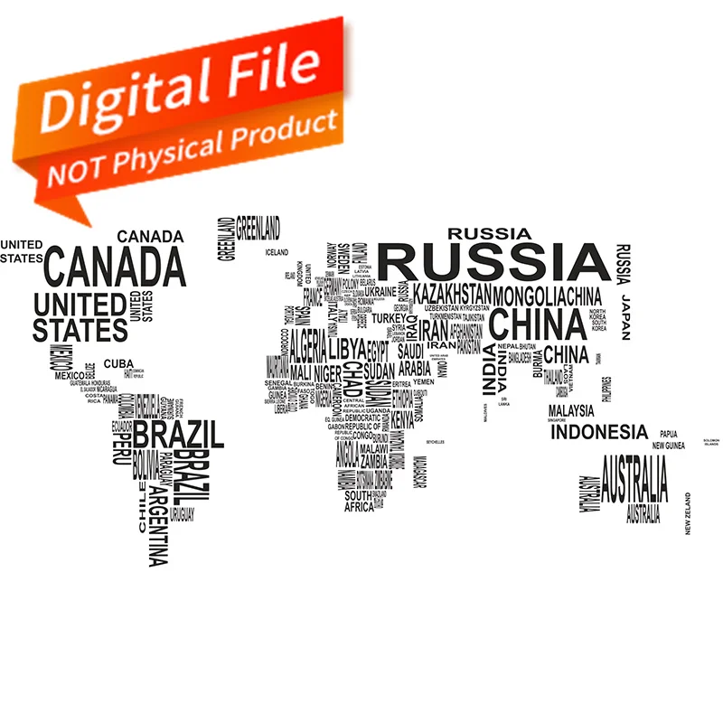 

World Map Country Name Wall Decor Laser Cut Vector Files Layouts Model for CNC Laser Cut Priting