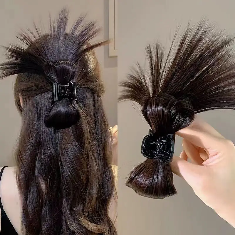 

Women Half-tie Hair Claw Feather Shuttlecock Head Lazy Meatball Head Crab Clip Wig Catch Clip High Ponytail Hair Accessories