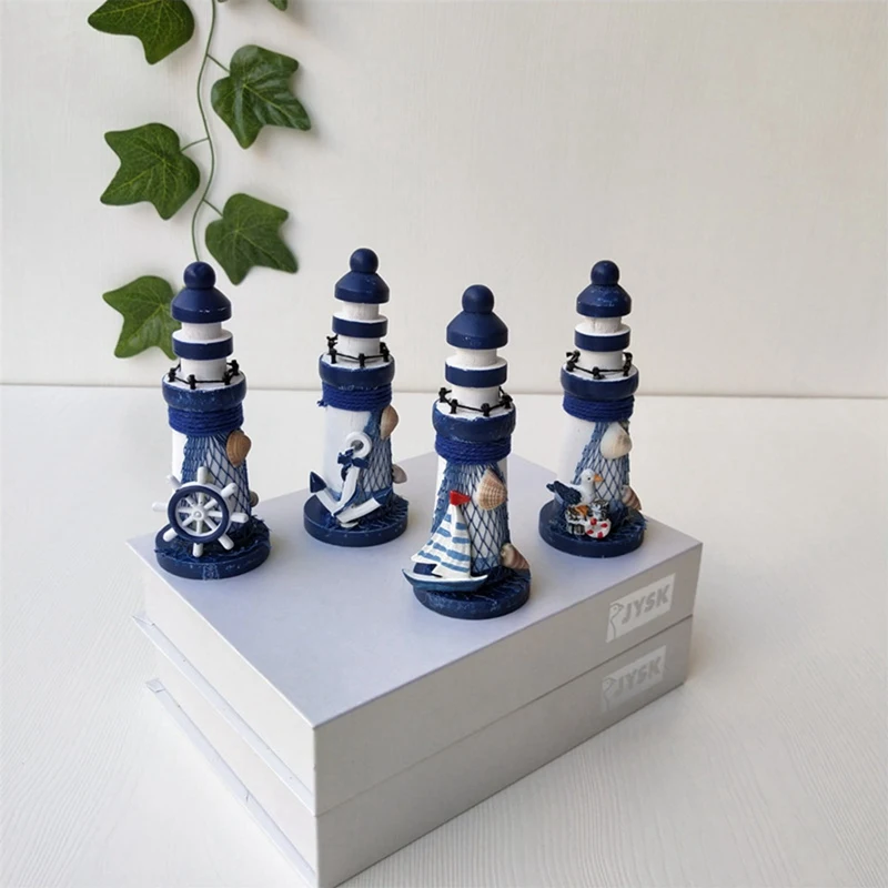 

Деревянная синяя морская башня Маяк украшения коллекционные Миниатюрные модели