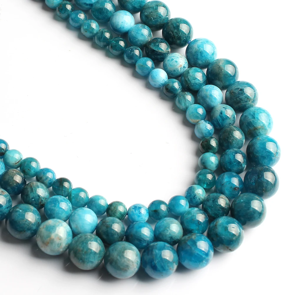 Круглые Гладкие бусины А + синего апатита для изготовления ювелирных изделий