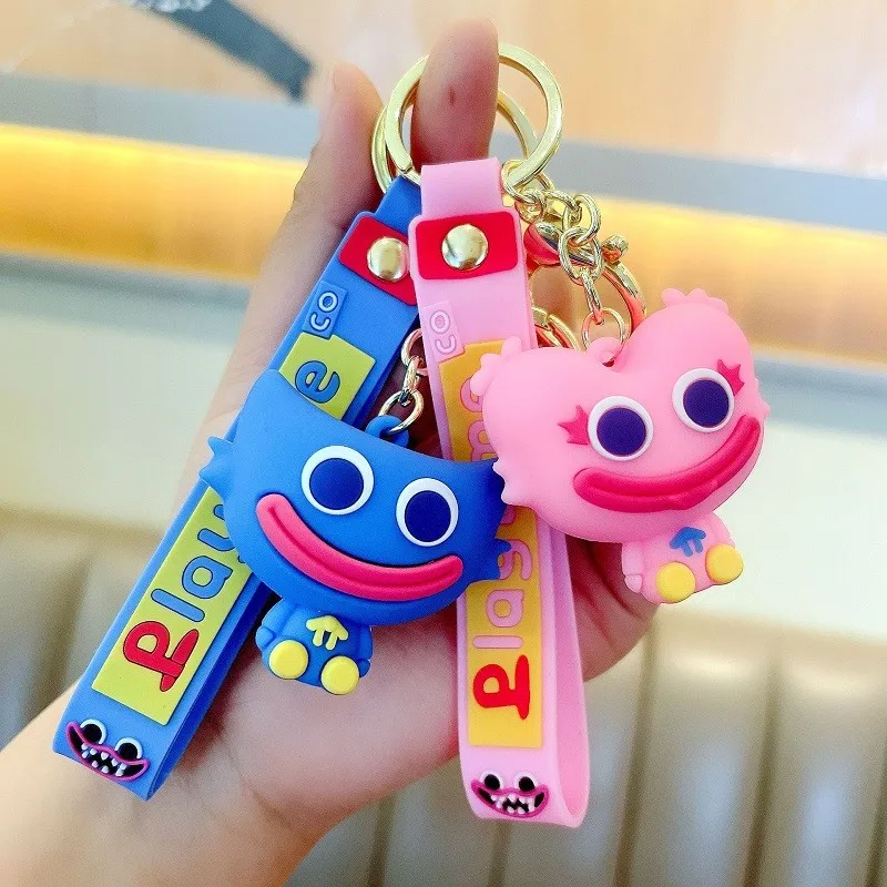 

Neo-Gothic Style Doll Keychain 10cm Blue Pink Silicone Keychain Gold Ring Creative Cartoon Game Backpack Luggage Pendant Jewelry