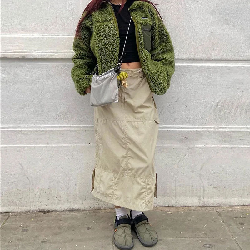 

Women Fashion Wild Long Cargo Skirts Solid Color Slim Fit Pocket Cargo Skirts Spring Casual Side Split Pencil Skirts