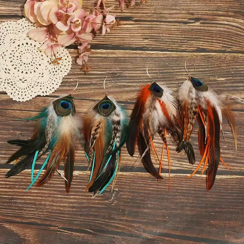 

YUERTRPeacock FeatherHigh Quality Vintage Handmade Feather Earrings Jewelry Wholesale Accessories for Women，Exaggerated Feathers