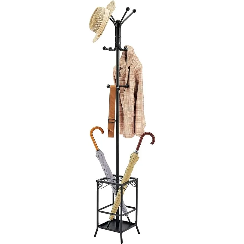 

Hoctieon Coat Rack Freestanding,Entryway Hanger Stand,Umbrella Holder,Hall Tree with 12 Hooks（Black/Gold/White）optional