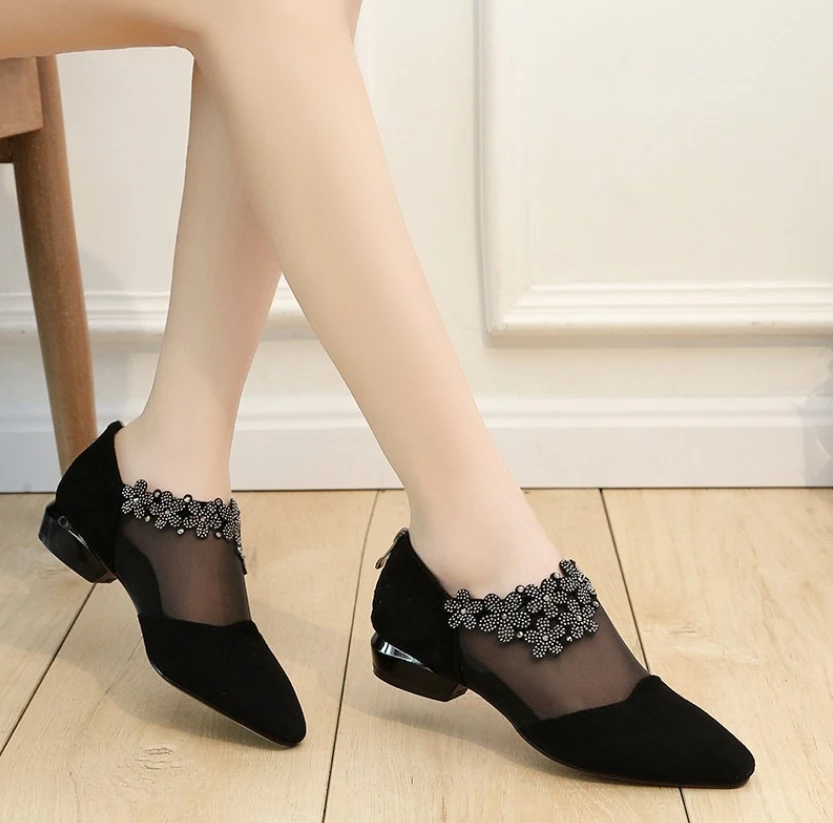 

Новые туфли на высоком каблуке для женщин, вечерние сетчатые женские туфли вечерние ринки с черными кружевами, привлекательные однотонные ...