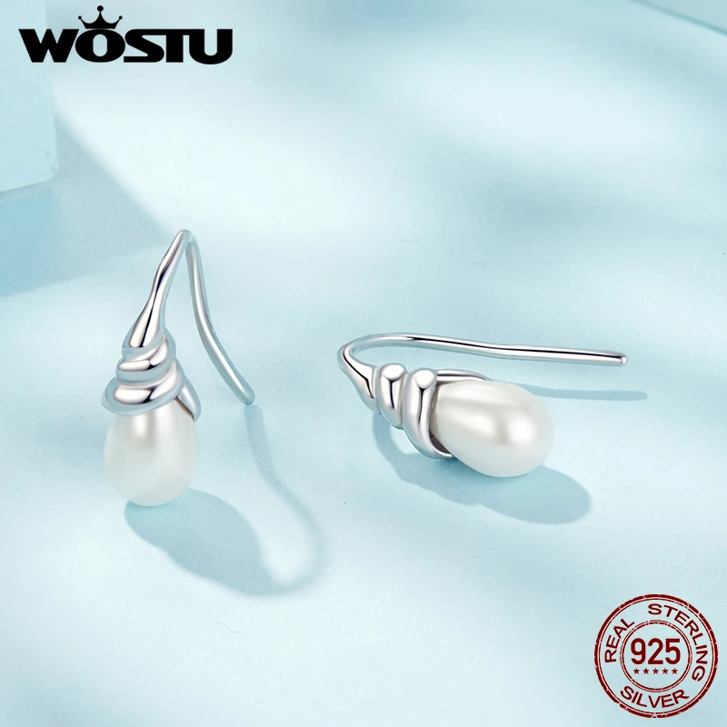 WOSTU стерлингового серебра 925 пробы серьги-раковины для женщин висячие серьги с