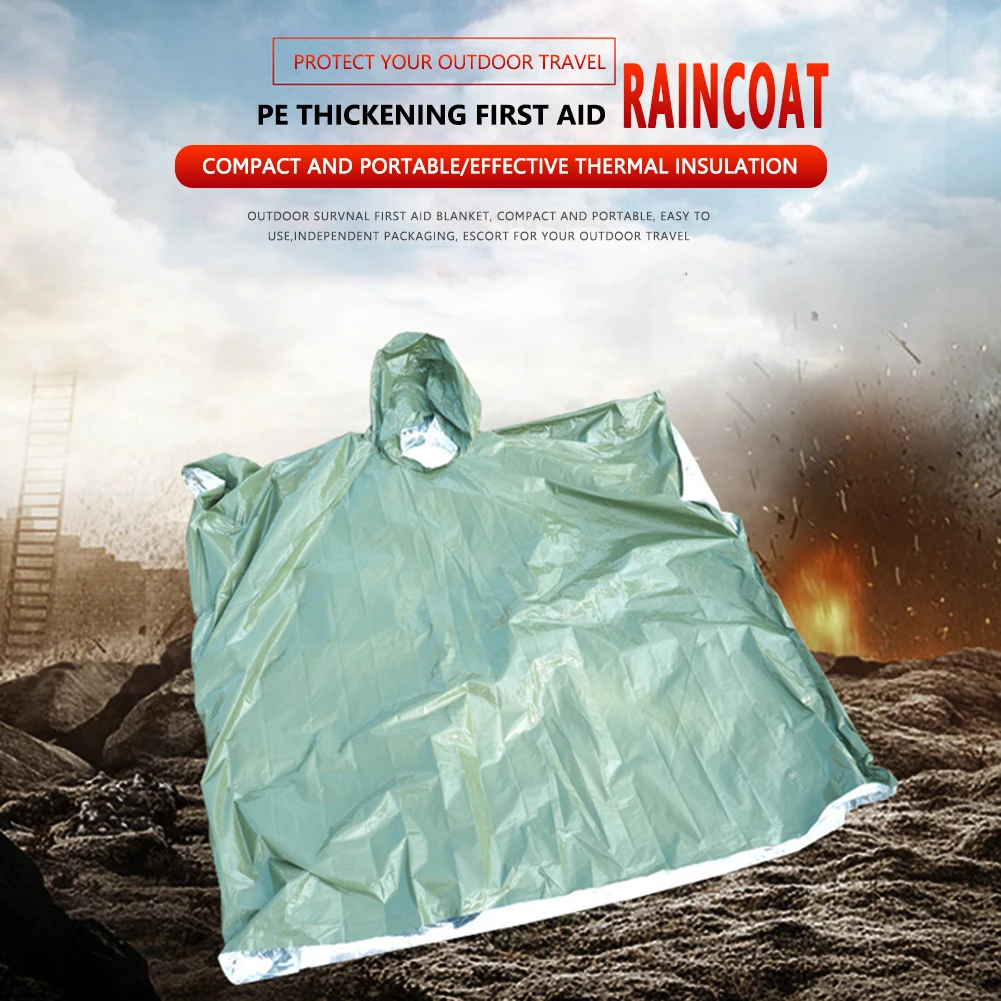 

Аварийный плащ, алюминиевый пленочный плащ, водонепроницаемый утолщенный светоотражающий ветрозащитный многофункциональный инструмент д...