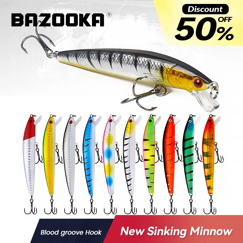 

Bazooka Black Floating Minnow Fishing Lure Popper Hard Bait Carkbait Swim Baits Wobblers Jig Perch Bass Pike Trout