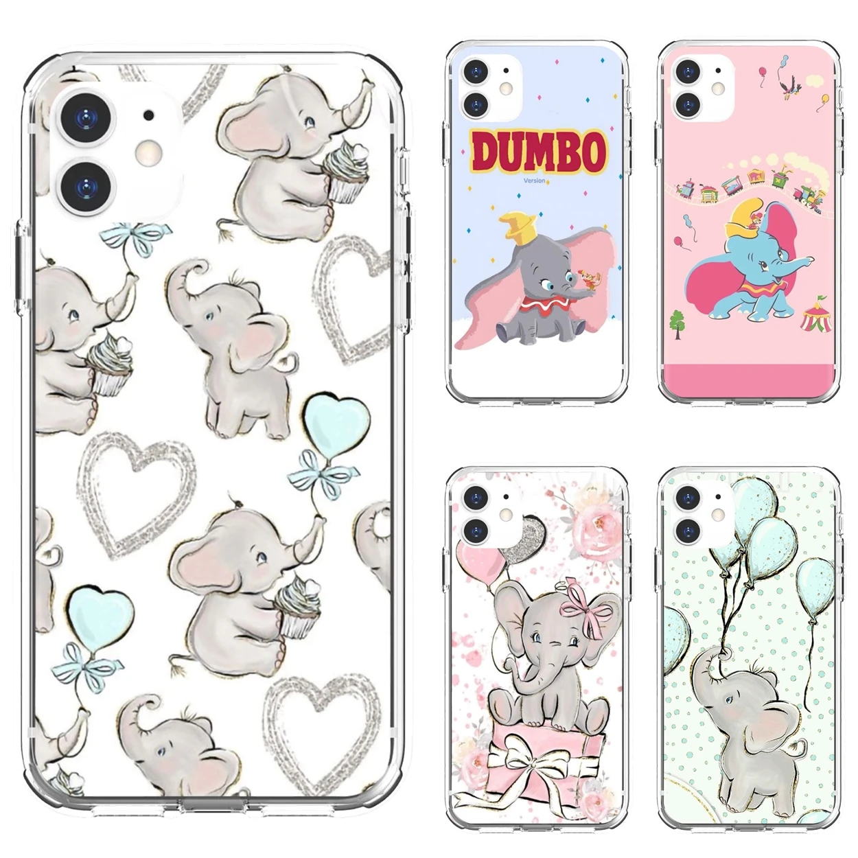 

cute dumbo flying little elephant For iPhone 10 11 12 13 Mini Pro 4S 5S SE 5C 6 6S 7 8 X XR XS Plus Max 2020 Soft Cases Covers