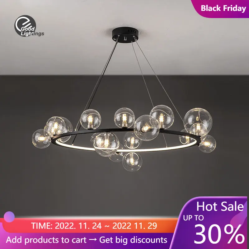 

Clear Glass Bubble LED Chandelier Hall Parlor Lighting Fixtures Restaurant Bedroom Modern Hanglamp Cord Adjustable G9 Loft Deco