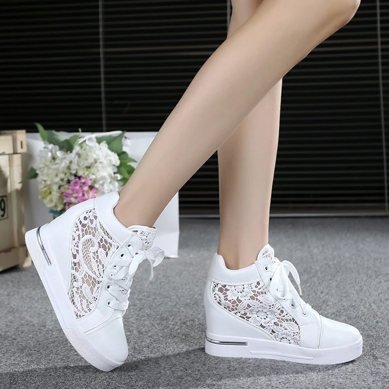 

Summer Women Lace Casual Shoes Woman Breathable Mesh Sneakers Flats Lace Loafers High Heels Platform Wedges Ladies Creepers