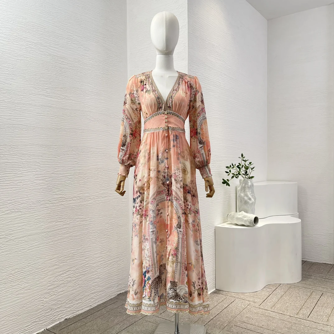 Женское плиссированное платье средней длины элегантное розовое шелковое с