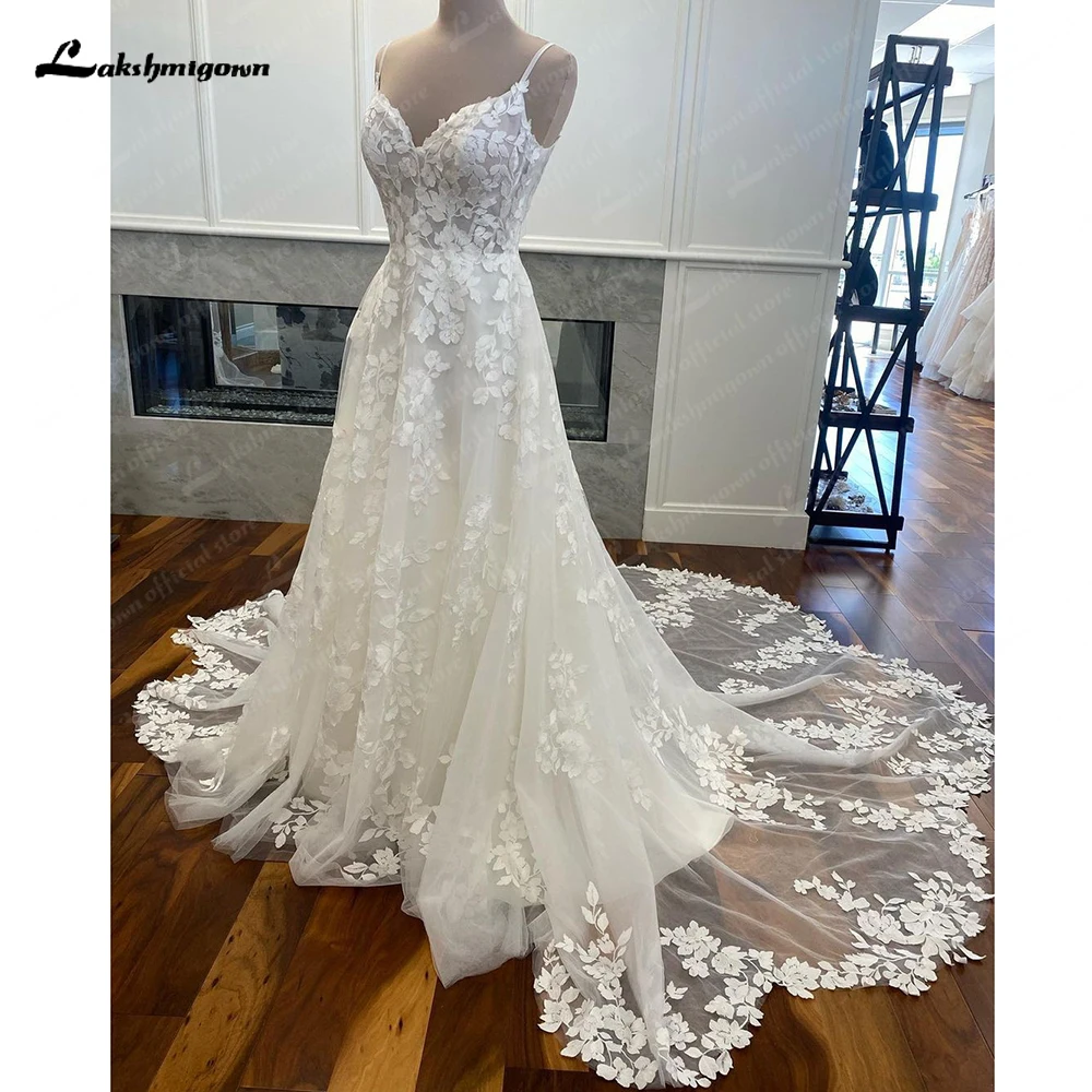 

Lakshmigown Lace Floral V Neck Backless Wedding Dress for Women 2023 Spaghetti Straps Bridal Gown abito da sposa