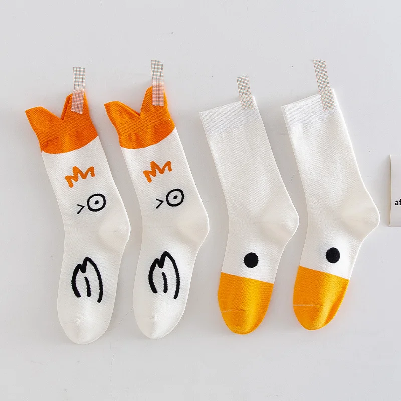 Middle Tube Ins Cute Duck Socks Japanese Duck Cartoon Stockings Cotton College Trend Kawaii Women Designer Socks