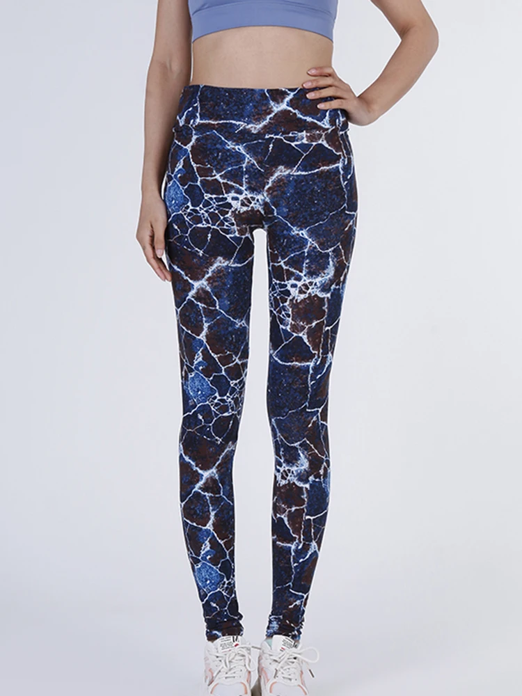 Леггинсы VIIANLES с принтом белого и темно-синего камня женские штаны для йоги