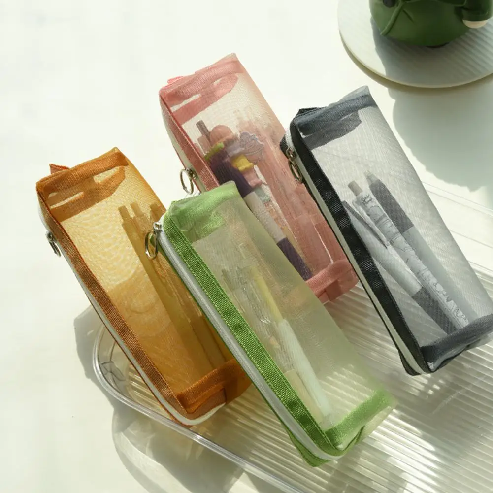 

Pencil Bag Pouch Zipper Large Capacity Wear Resistant Transparent Mesh Pen Bag Gifts Stationery Container Portable Makeup Bag