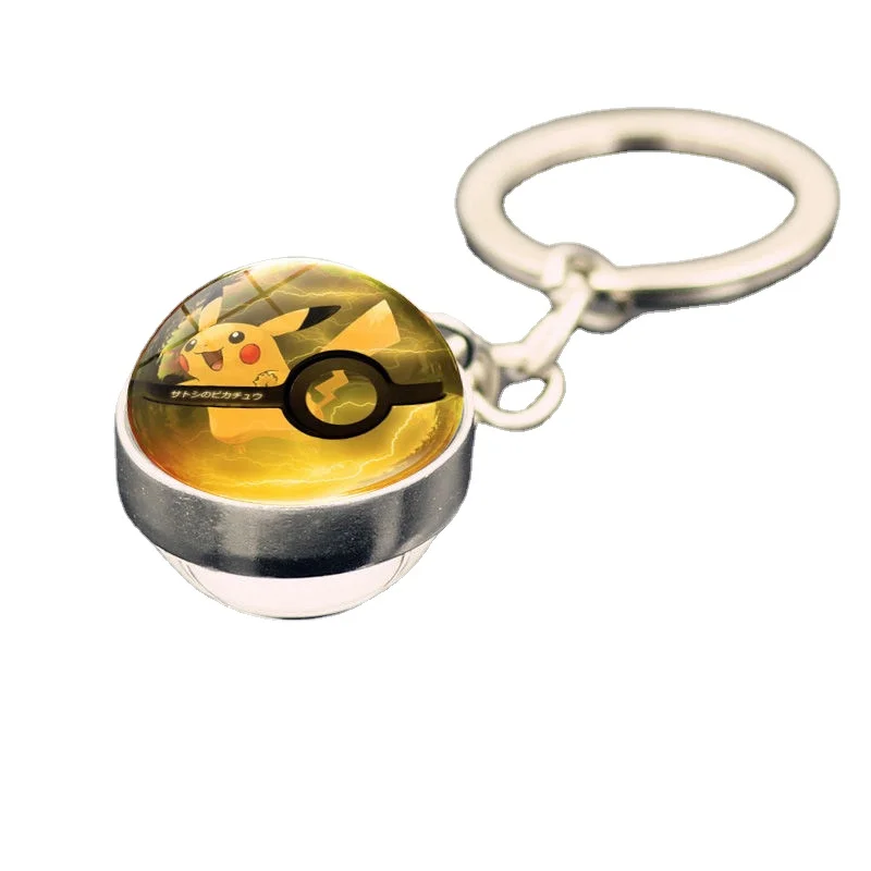 

Покемон периферийный Аниме Пикачу мультфильм брелок для ключей женский милый светящийся двухсторонний стеклянный шар маленький кулон брелок подвеска
