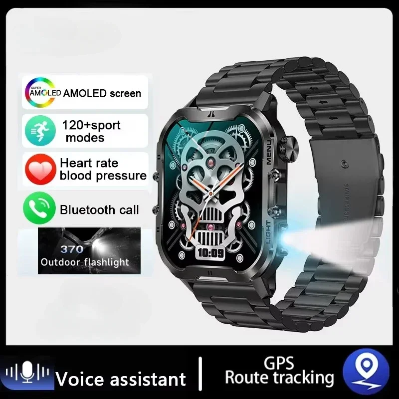 Новые умные часы с Bluetooth для мужчин 1 96 дюйма HD-экран фонарик компас военные