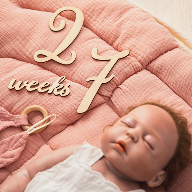 20pcs/set Natural Wooden Baby Milestone Card Numbers Engraved Baby Growth and Pregnancy Growth Cards Reversible Photo Props 5