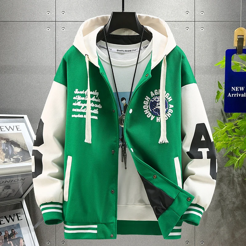 

American Fried Street Embroidery Baseball Uniform Men Women Hoodies Ruffian Handsome Button High Sense Winter Lapel Jacket Coat