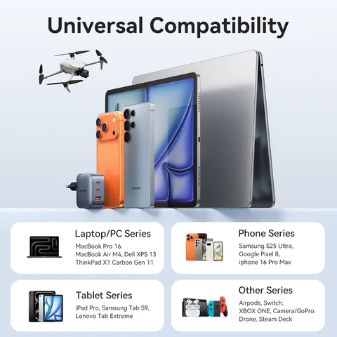 Зарядное устройство Vention 70W GaN с быстрой зарядкой Quick Charge 3.0 USB-C для iPhone 17 16 15 Pro, iPad, Macbook Air, планшетов, быстрое зарядное устройство PD Type-C