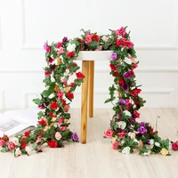 45 head roses hanging garland ivy vines pink wall home balcony decor silk artificial flowers wedding arch decoration