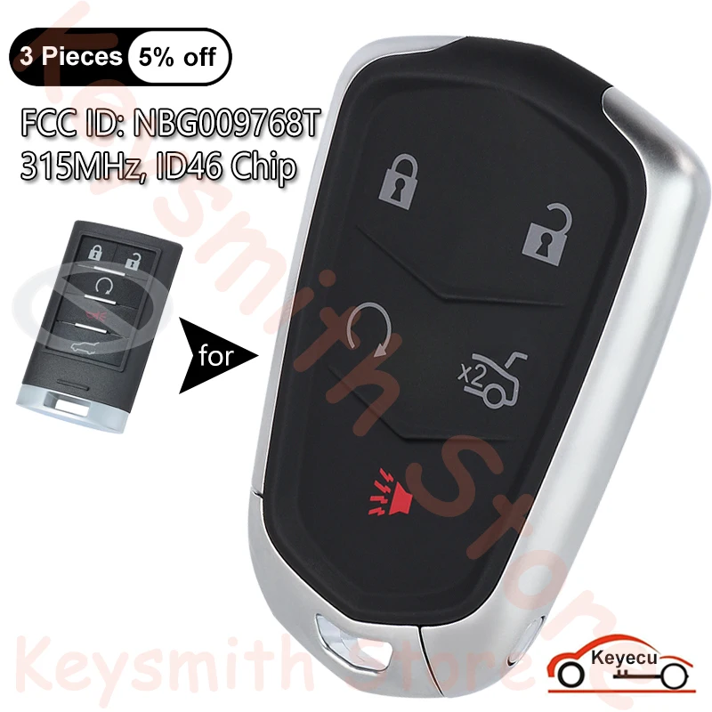 

Чип KEYECU с 5 кнопками, 315 МГц ID46 для Cadillac SRX XTS ATS 2010 2011 2012-2015, автоматический модифицированный интеллектуальный пульт дистанционного управления NBG009768T