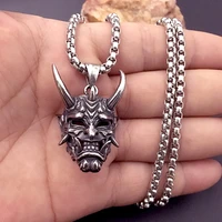 retro japanese prajina ghost mask pendant necklace for men fashion stainless steel biker necklace punk hip hop gothic jewelry