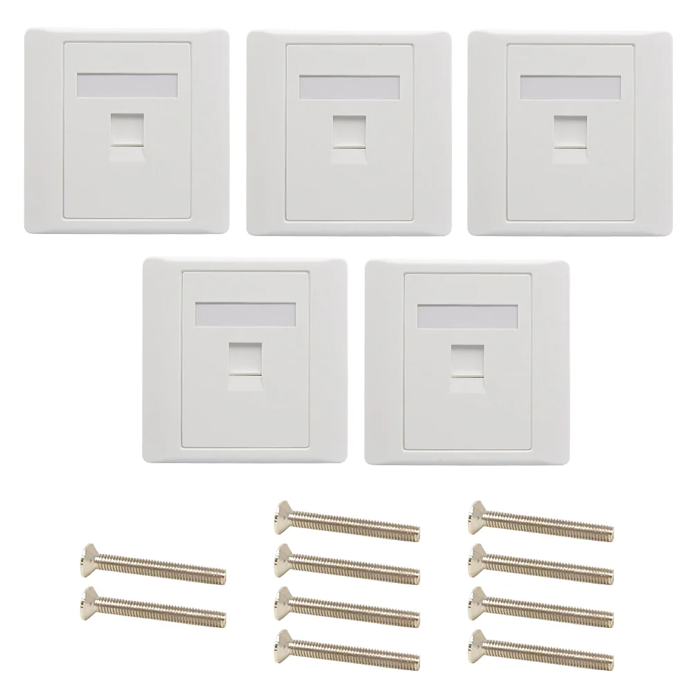 

5pcs Replacement Wall Plate Internet Outlet RJ45 RJ11 White Ethernet Cable Fireproof Dual-Pass Socket Gigabit Network 86x86mm