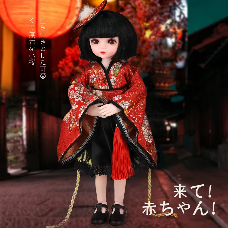 

1/6 Bjd Doll Full Set 32cm Japan Kimono Girl Doll with Makeup Clothing Suit Girls Toy Accessories Not Include Fan