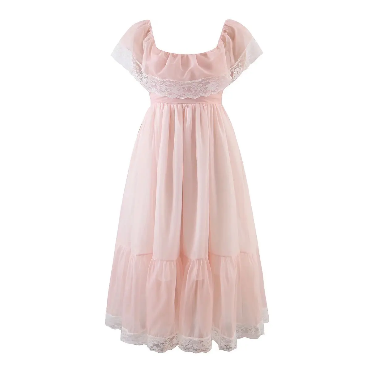 Женское вечернее платье с оборками розовое принцессы кружевной отделкой и
