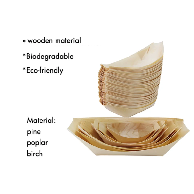 

Bio-degradable Sushi Plates Disposable Wood Boat Dessert Plate Kitchen Dinner Dishes Stylish Diaposable Tablewear Food Pack Box
