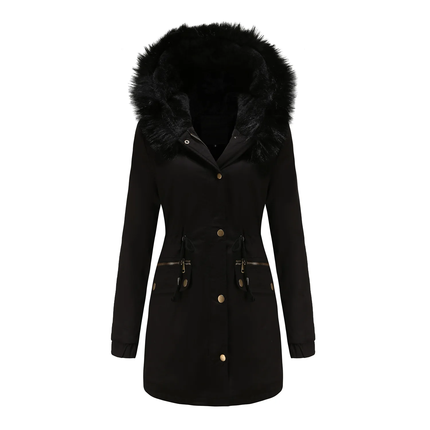 Autumn and Winter 2022 New Women's Plush Cotton Jacket Women's Hooded Warmth Jacket with Fur Collar Loose Cotton Jacket