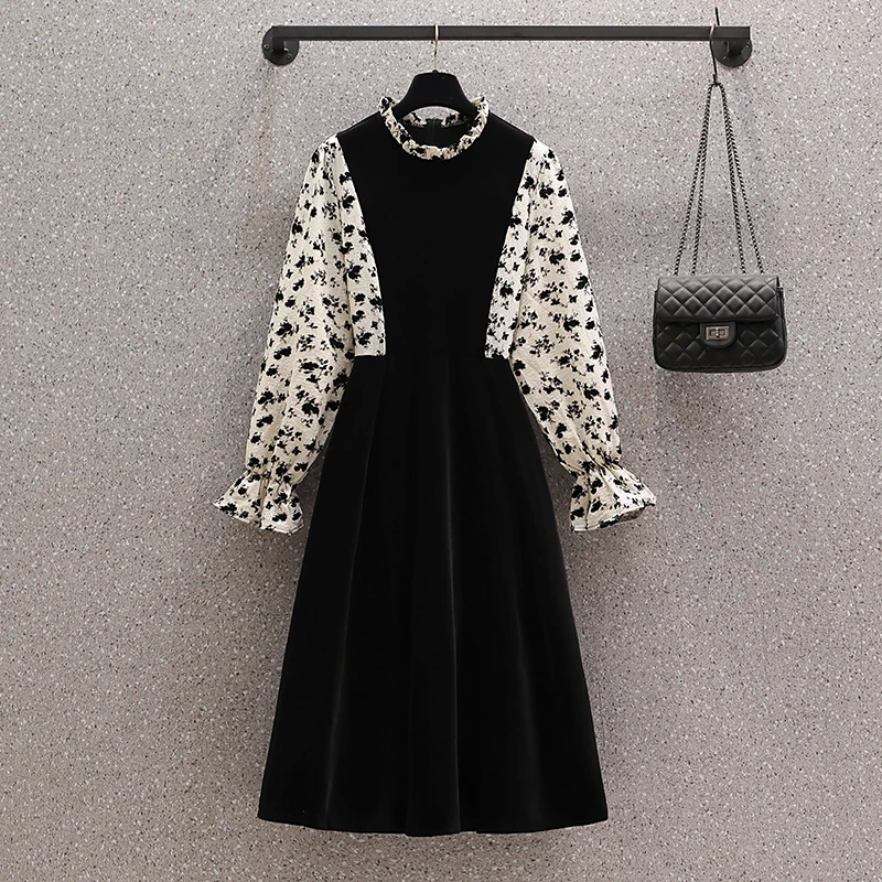 EHQAXIN новое женское платье 2024 осень-зима повседневное ретро-платье с цветочной