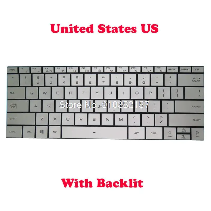 

Серебряная клавиатура для ноутбука с подсветкой для Tongfang PF4NU1F PF4WN2F PF4MN2F 14 'США без рамки
