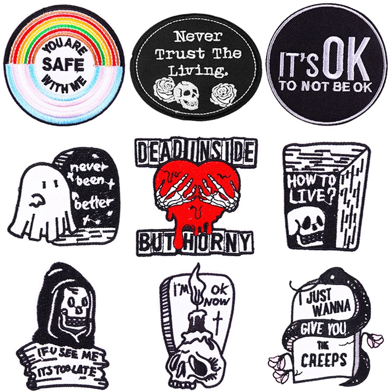 

Patches With Phrase Iron on Patches For Clothing Embroidery/Fusible Patch Ironing Stickers Applique Stripes Patch For Clothes