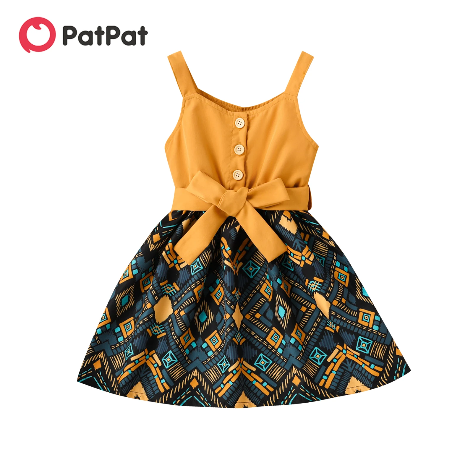 

PatPat Toddler Girl Boho Exotic Graphic Splice Belted Slip Dress