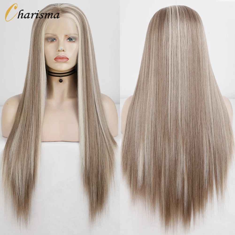 Харизма блонд кружева передний парик синтетические парики для женщин средней