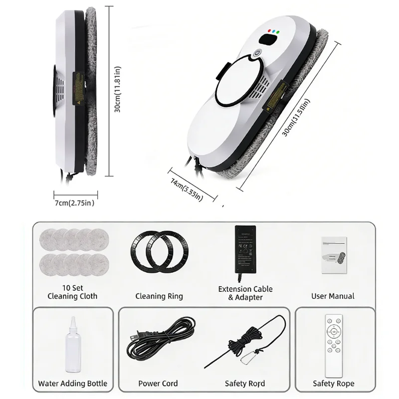 

Умный Робот-пылесос Для Мытья Окон С Распылителем И Резервуаром, Управление Одной Кнопкой, Для Мытья Стеклянных Стен, Шнур 4,5 М