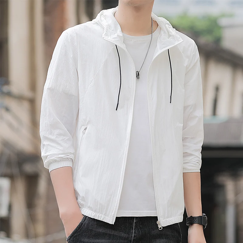 

Мужское летнее солнцезащитное кожаное пальто, тонкие куртки, Мужская ультратонкая ветровка, Мужская дышащая одежда с капюшоном для походов и велоспорта