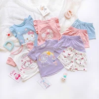 kawaii hello kitty mymelody child pajamas cotton suit summer girls baby thin section air conditioning home clothes short sleeves