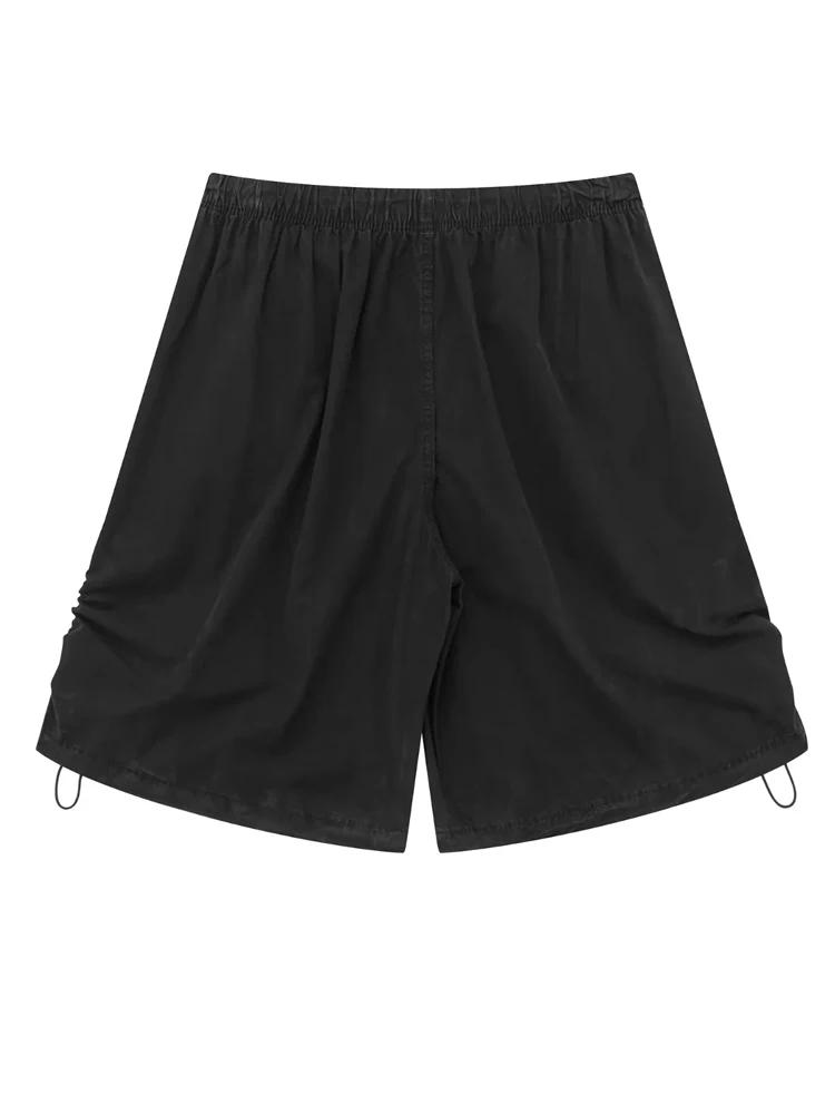 PAILETE Women 2023 fashion stopper side pockets bermuda shorts vintage mid elastic waist drawstrings female short pants mujer