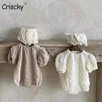 criscky 2022 baby girls clothes solid infant girls clothes set puff sleeve blouse and bloomer 2 pcs toddler girls suit
