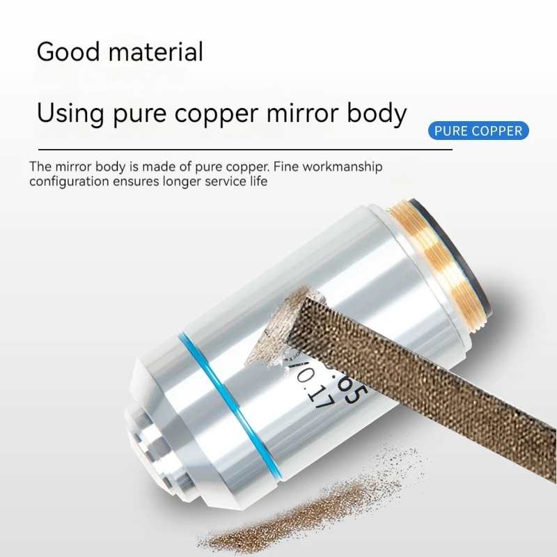 195 Чистая медь ахроматический объектив Биологический микроскоп 4X 10X 20X 40X 60X 100X